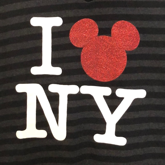 Disney I Love NY Gray Striped V-neck Top - XL - Picture 1 of 4